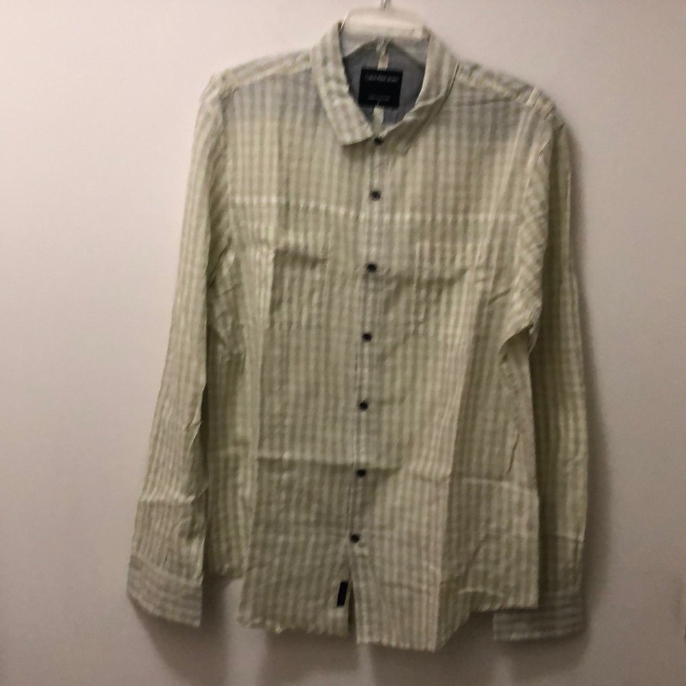 Calvin Clein Jeans Men’s Large Light Green & White Long-sleeved, button down
